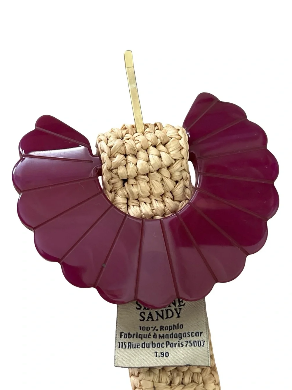 Sezane Tan Beige Sandy Belt Buckle Raffia Size 90